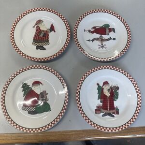 Set Of 4 Magic Of Santa 8" Dessert Plates Bonus 3 Mugs Vintage 1997 Sakura